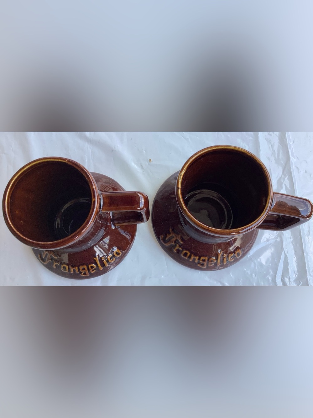 Frangelico vintage brown glazed ceramic mugs